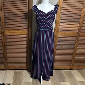 Monteau Red Blue Maxi Dress Sweetheart Flutter Sleeve